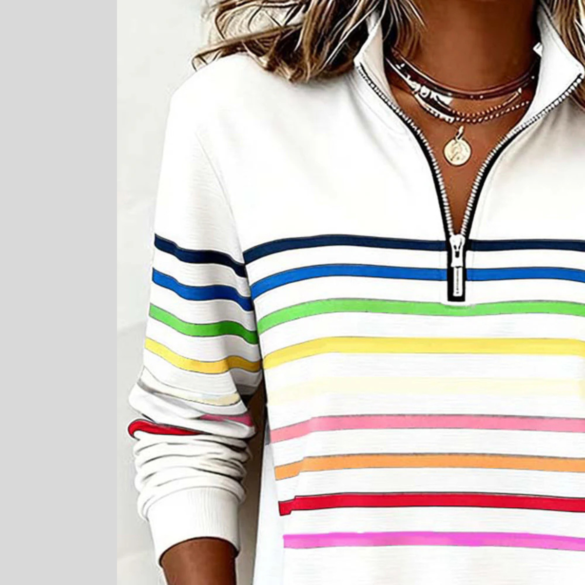 Hazel | Colourful Striped Quarter-Zip Sweatshirt