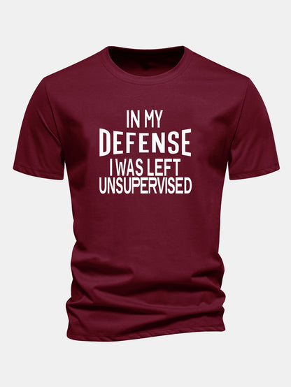 Camiseta de algodão com estampa “Em minha defesa, fui deixado sem supervisão”, corte regular