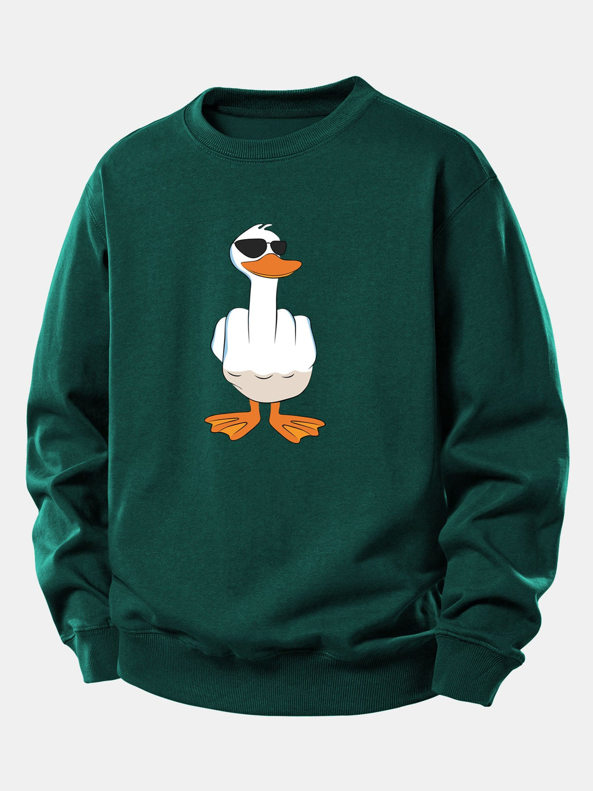 Moletom de Corte Relaxado com Estampa Engraçada de Pato Mostrando o Dedo Médio