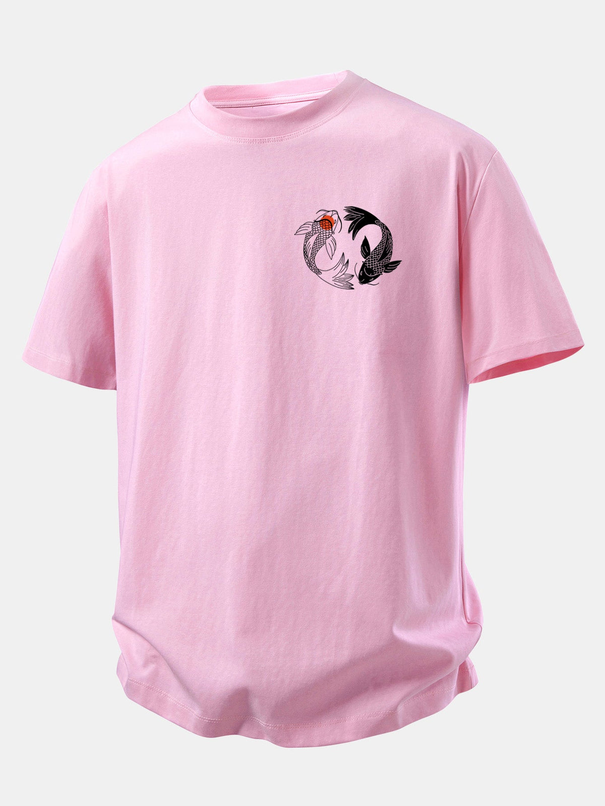 Camiseta de algodão com estampa japonesa de carpas koi e caimento confortável