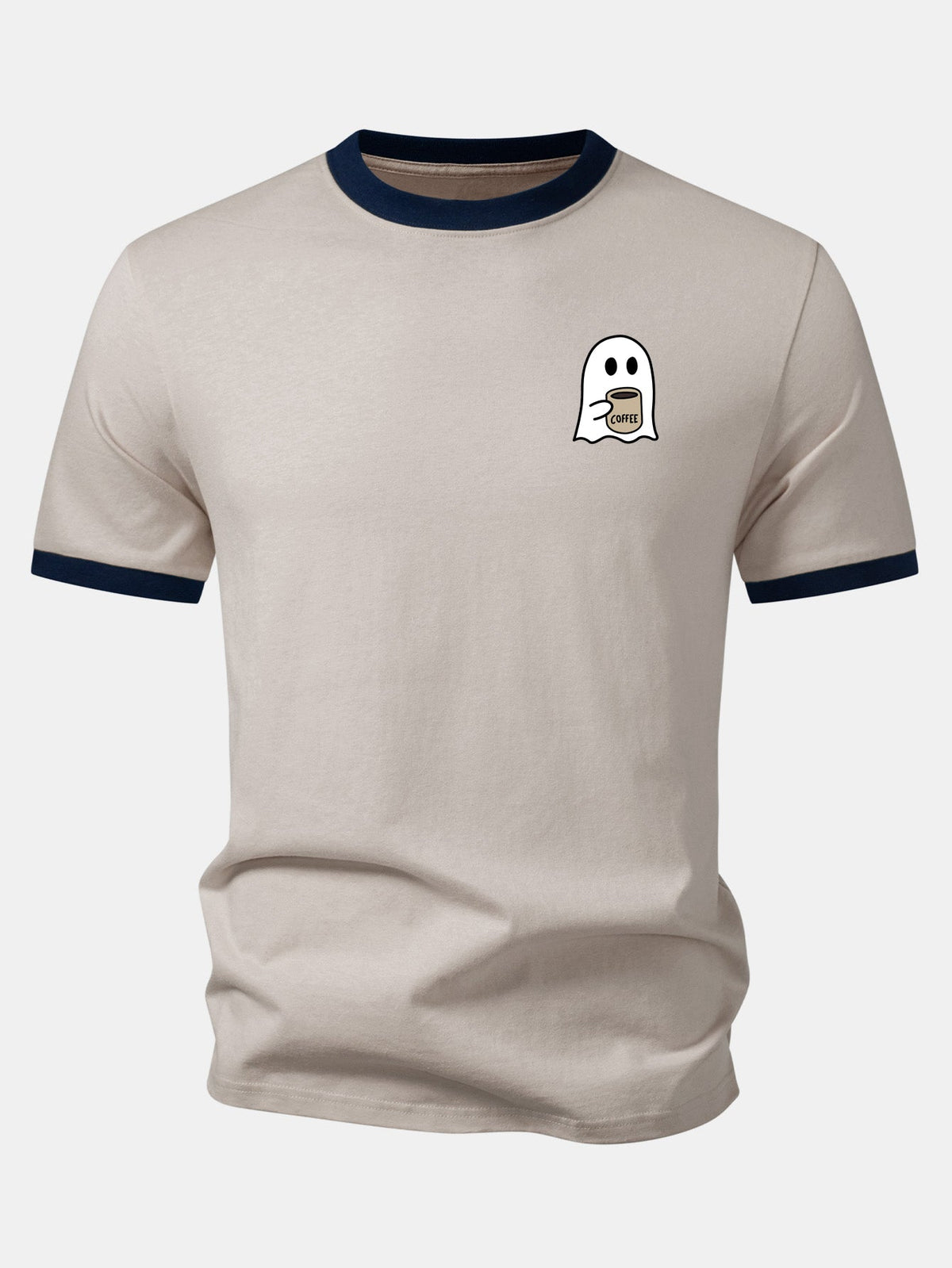 Camiseta Ringer com Contraste e Estampa de Fantasma