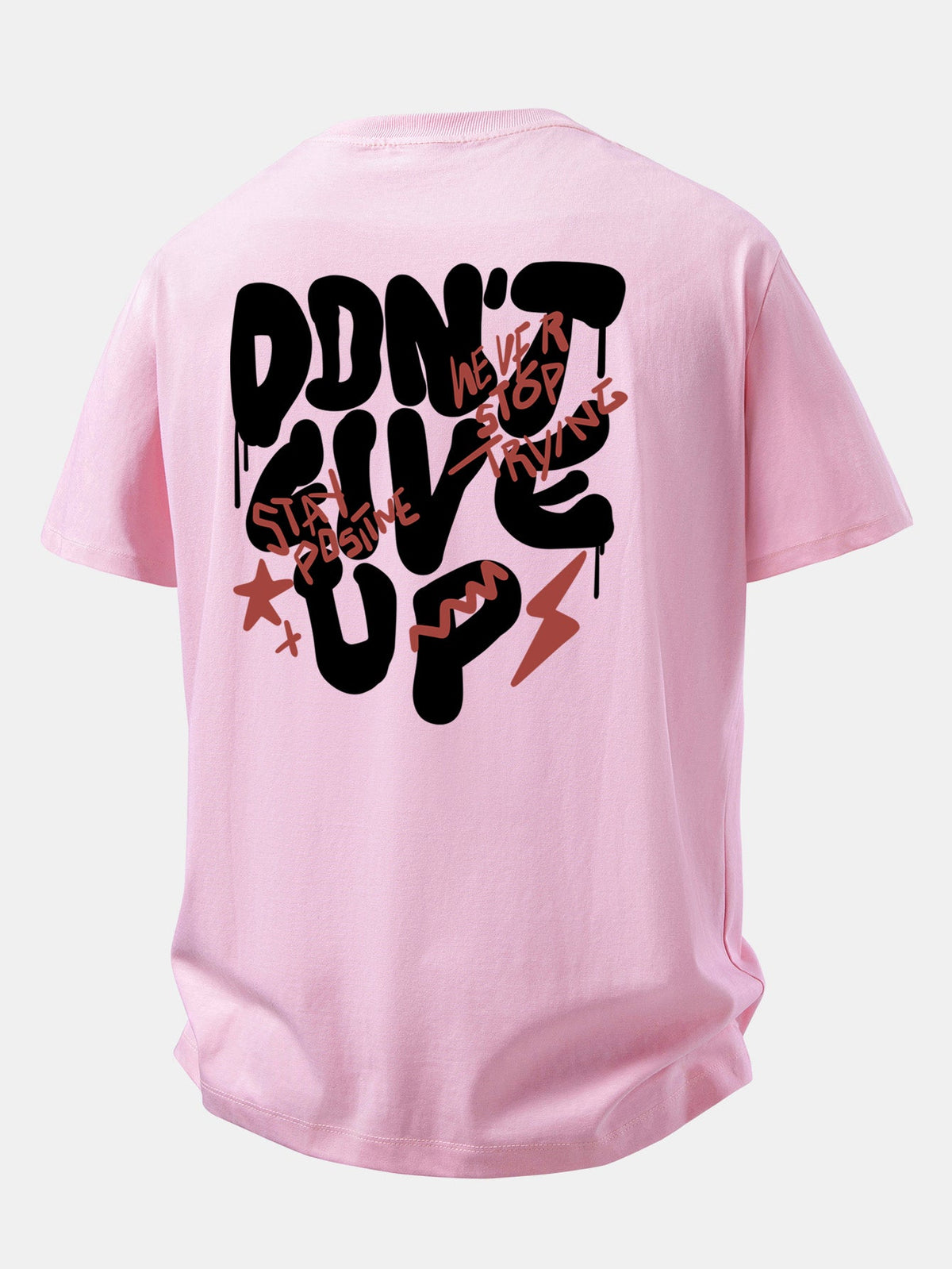 Camiseta de algodão com estampa “Nunca Desista” e corte confortável