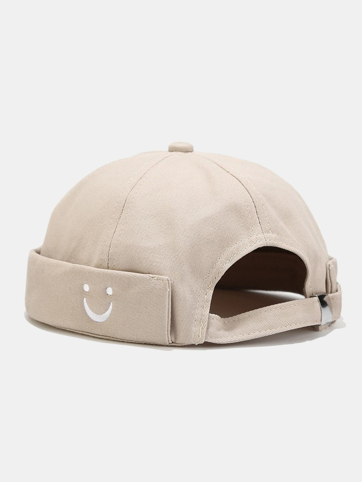 Boné ajustável de algodão sem viseira com bordado de carinha sorridente