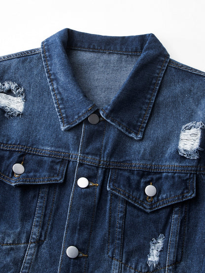 Jaqueta jeans lavada com efeito desgastado