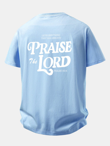 Camiseta de Algodão com Estampa Praise The Lord e Caimento Relaxado