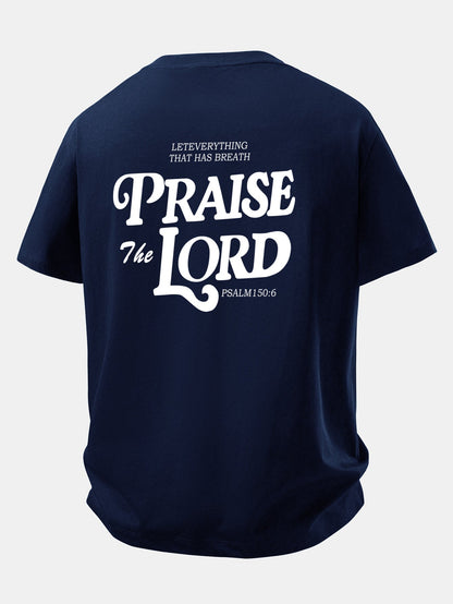 Camiseta de Algodão com Estampa Praise The Lord e Caimento Relaxado