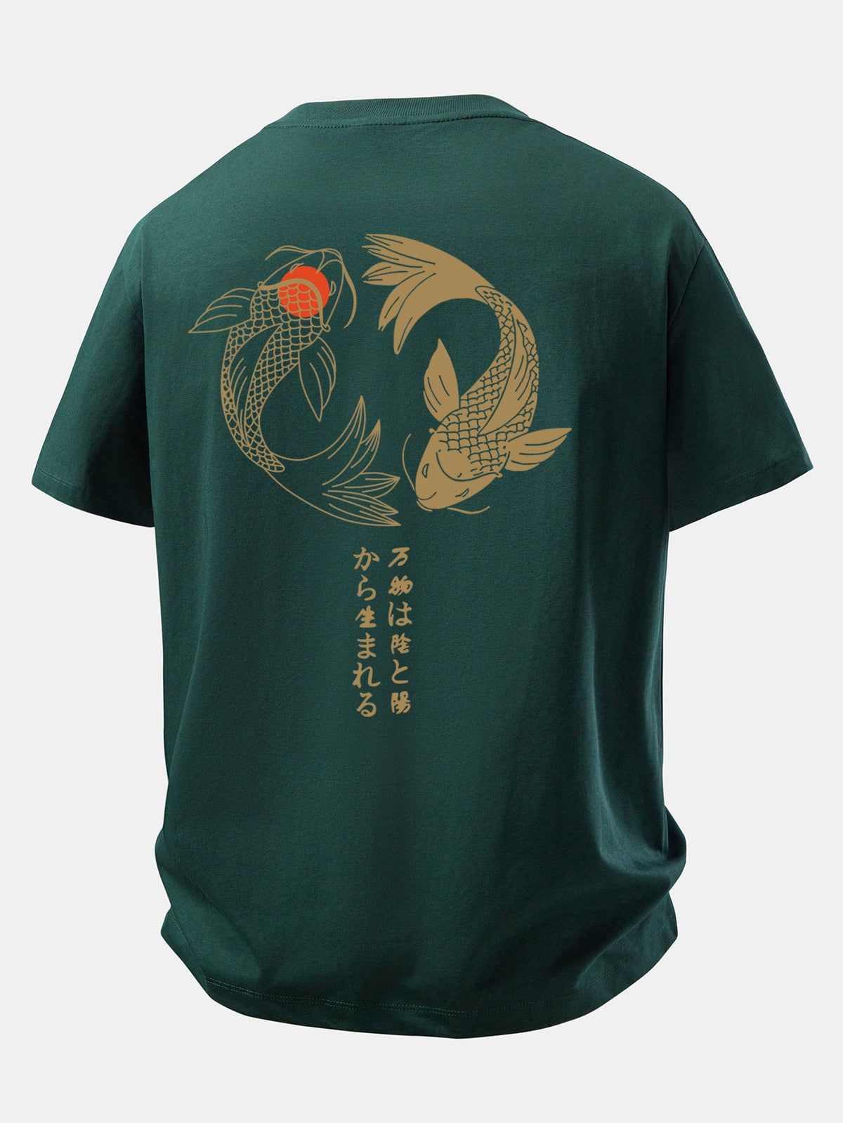 Camiseta de algodão com estampa japonesa de carpas koi e caimento confortável