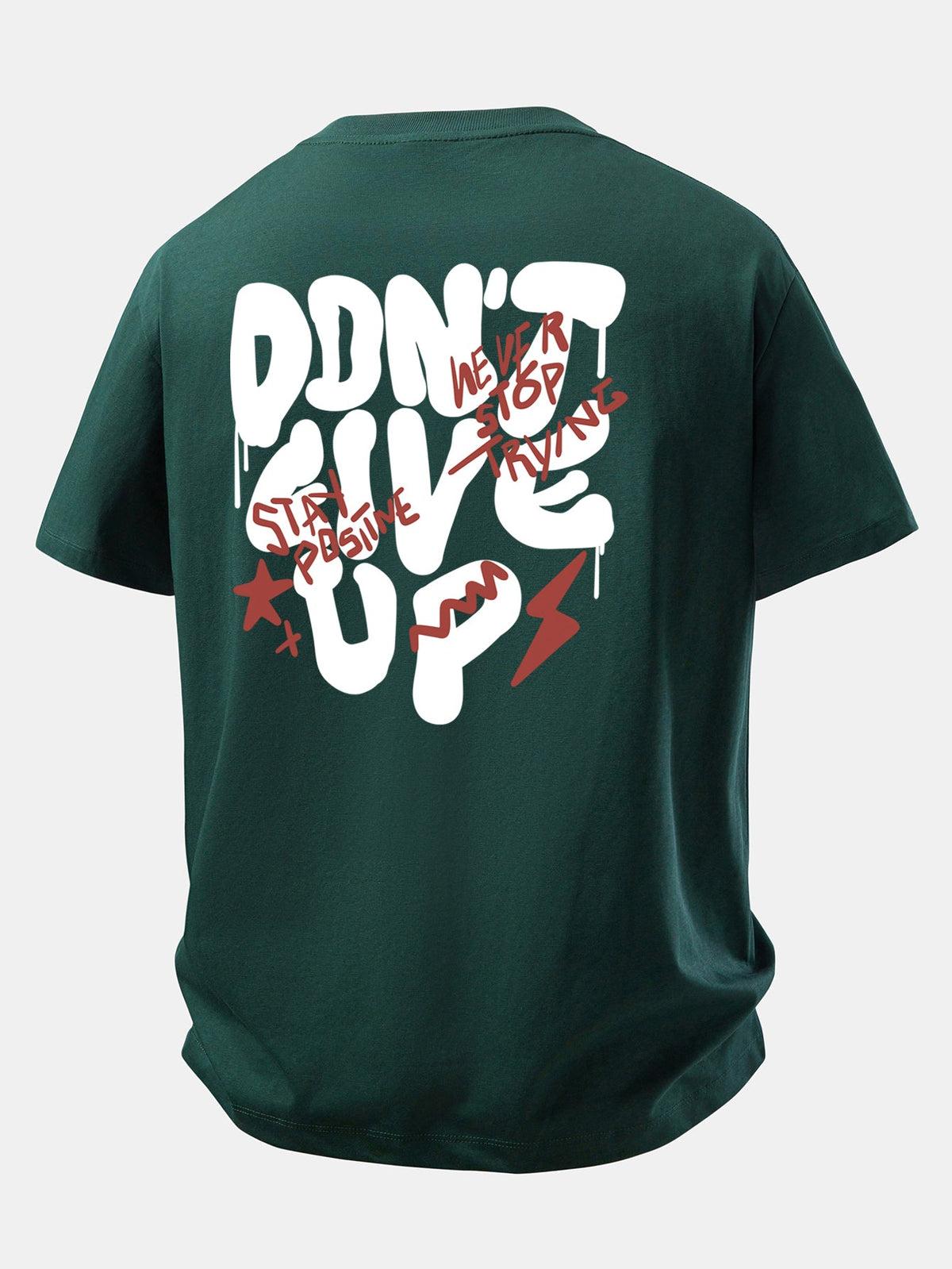 Camiseta de algodão com estampa “Nunca Desista” e corte confortável