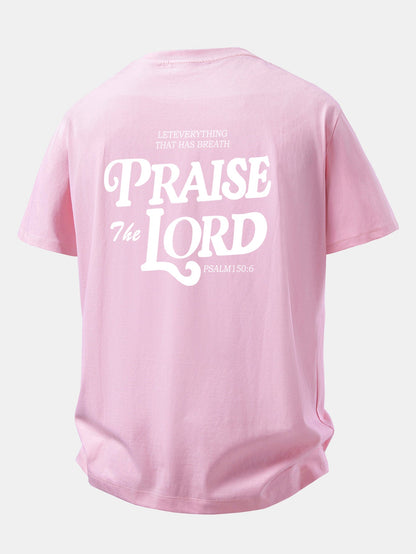 Camiseta de Algodão com Estampa Praise The Lord e Caimento Relaxado