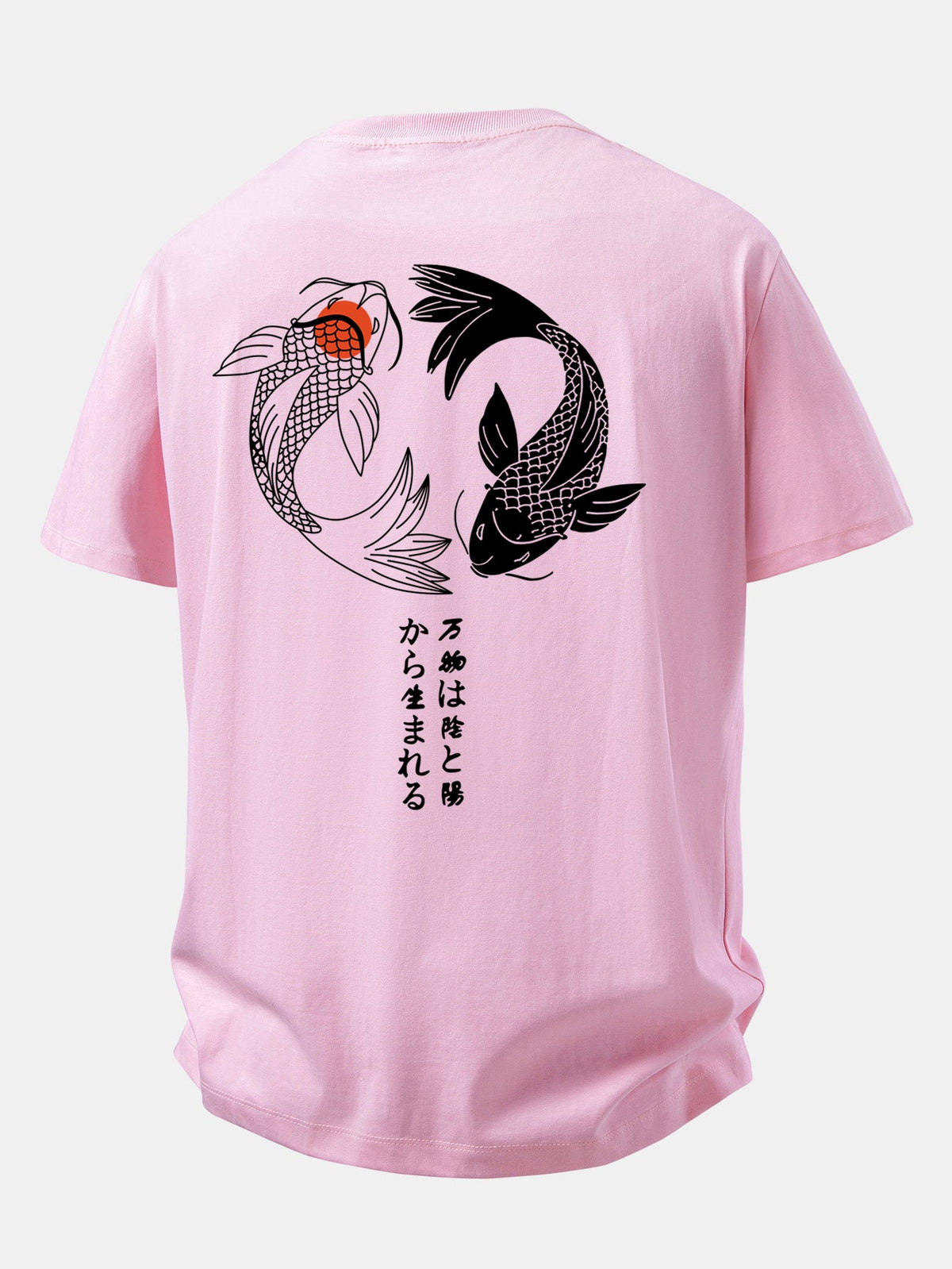 Camiseta de algodão com estampa japonesa de carpas koi e caimento confortável