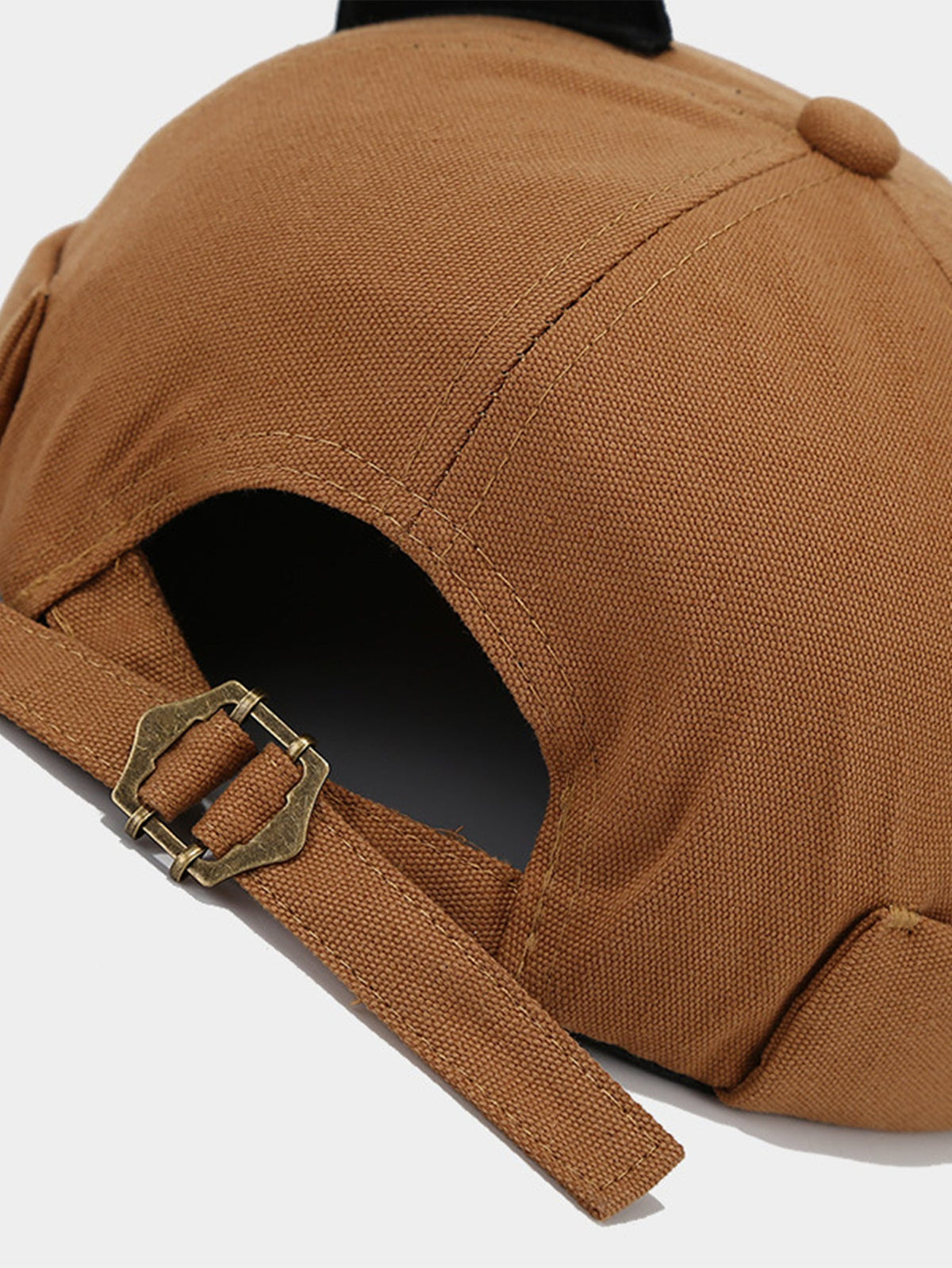 Gorro docker de pelúcia de cor sólida com orelhas de gato, punho dobrado, algodão macio e sem aba
