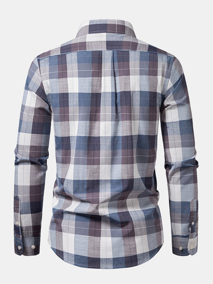 Camisa xadrez de botões com aparência de linho