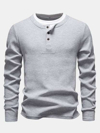 Camisa Henley de malha waffle 2 em 1 de manga longa