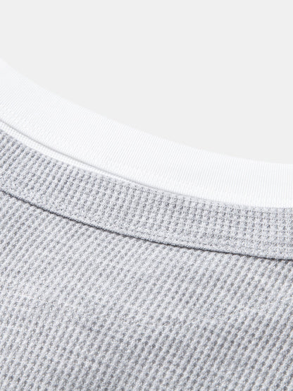 Camisa Henley de malha waffle 2 em 1 de manga longa