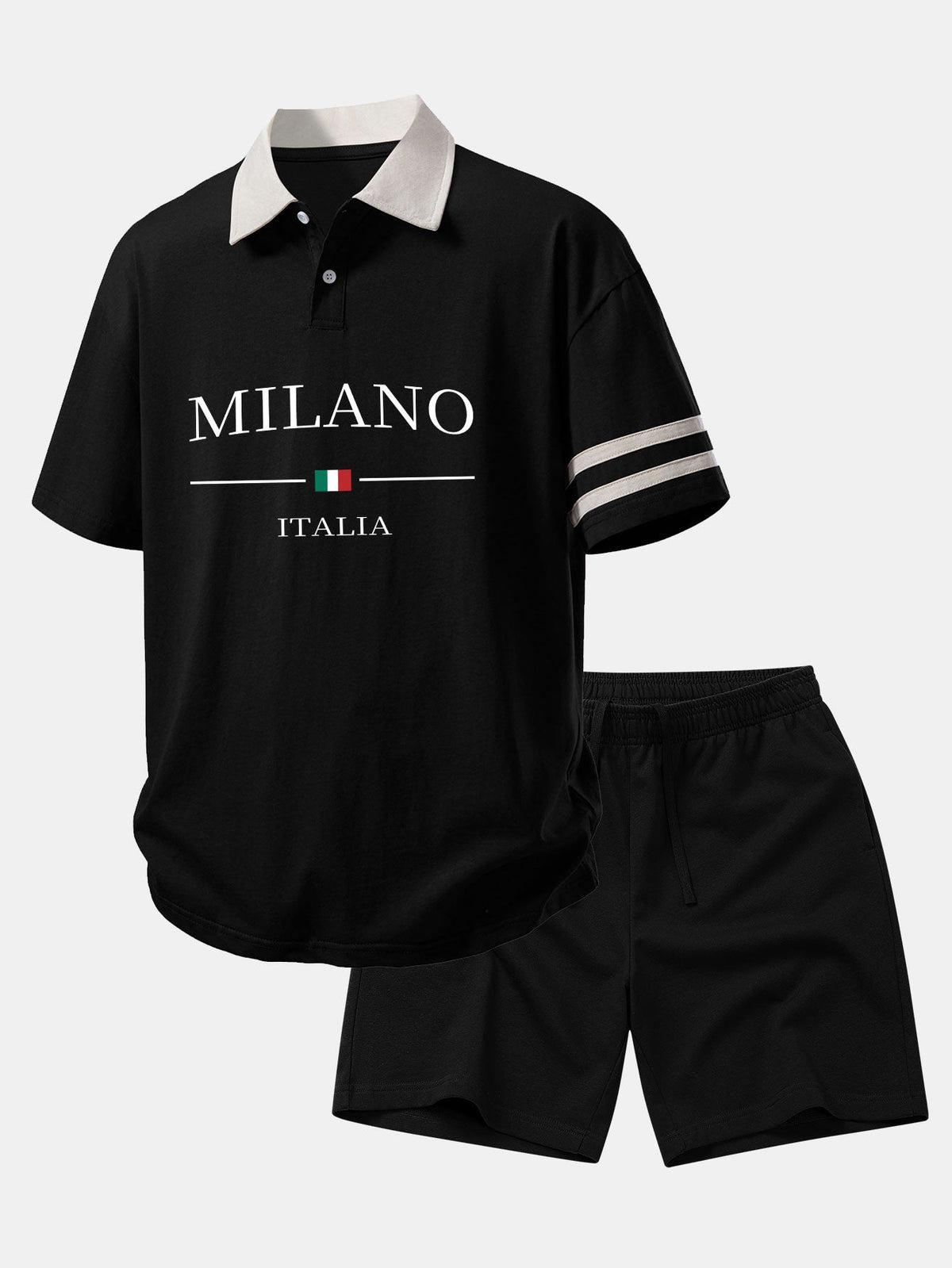 Camisa Polo com Gola Contrastante e Estampa Milano & Shorts de Algodão com Cordão de 7"